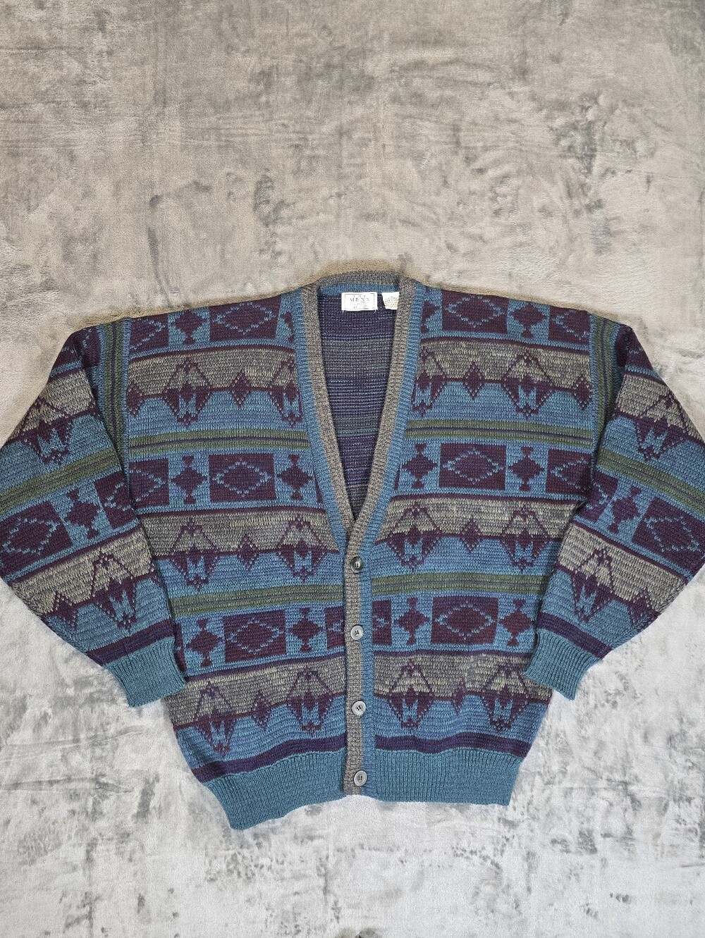 Vintage Sears The Men's Store Geometric Cardigan Size Large Blue